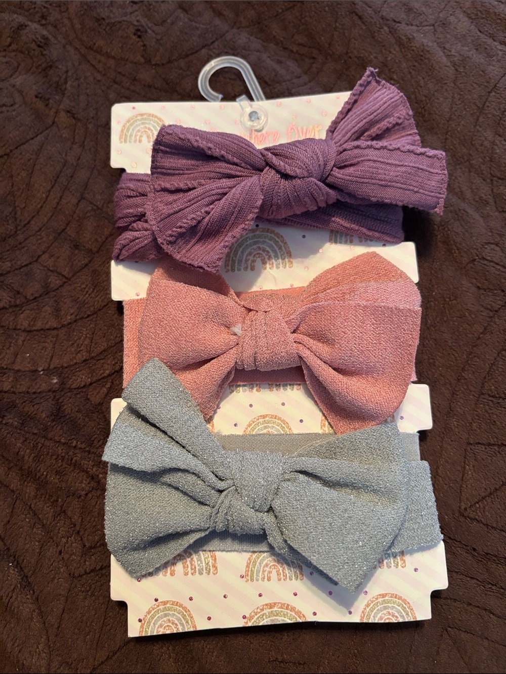 3-Pack Girls Bow Headbands in Purple, Pink, and Gray